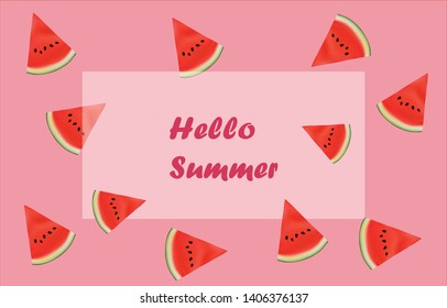 Hello summer vector illustration with watermelons isolated on background. 
