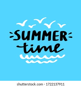 Hello Summer vector lettering. Fun quote hipster design card. Hand lettering inspirational typography poster, banner.