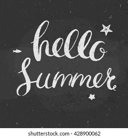 hello summer vector lettering hand drawn on a chalkboard