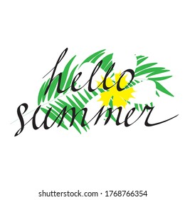 hello summer vector lettering. summer poster.	