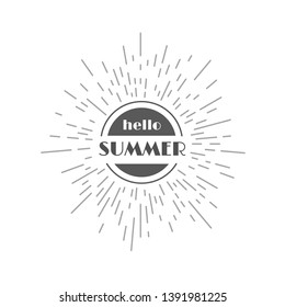 Hello Summer vector logo illustration, background. Fun quote hipster design logo or label. Vintage lettering inspirational typography poster, banner