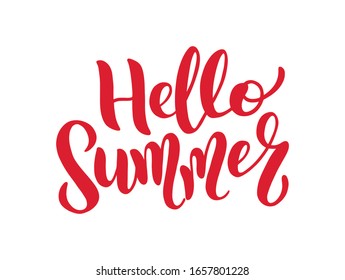 Hello summer - vector logo text. Typography poster with hand drawn summer lettering isolated on white background. Vector illustration for postcard, banner. Print on cup, bag, shirt, package, balloon.