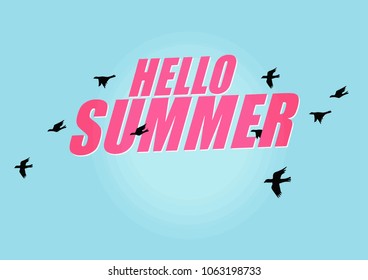 Hello summer vector on blue.