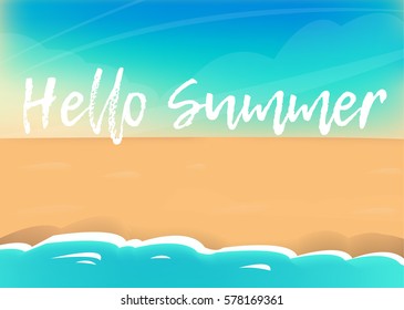 Hello summer vector poster. sea sand sky and summer day