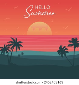 Hello summer vector. Poster summer symbol. Hello summer background.