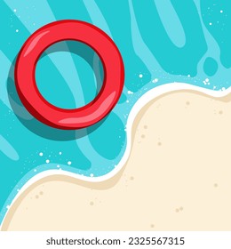 Hello, summer. Vector red floatie on the beach.