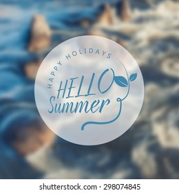 Hello summer. Vector seascape background with rocks