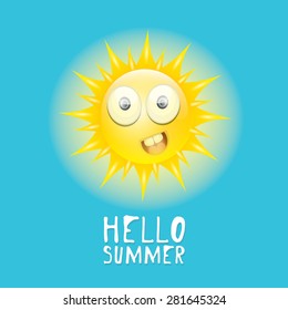Hello Summer. vector summer smiling sun in blue sky