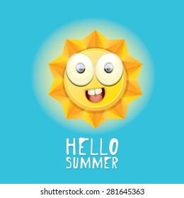 Hello Summer. vector summer smiling sun in blue sky