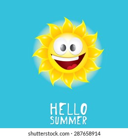 Hello Summer. vector summer smiling sun in blue sky