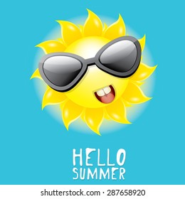 Hello Summer. vector summer smiling sun in blue sky