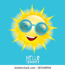 Hello Summer. vector summer smiling sun in blue sky