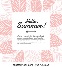 Hello Summer Vector Square Banner with colorful backdrop, cute flourish illustration with text. Useful layout for greeting card, calendar, print and web design, poster, sale banner, mail, ads, shop