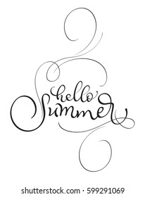 hello summer vector text on white background. Calligraphy lettering illustration EPS10