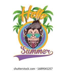 Hello Summer vector t-shirt design template. Beer and summer holiday  slogan illustration vector.Summer T-Shirt.Print for shirts,bags,mugs,posters.