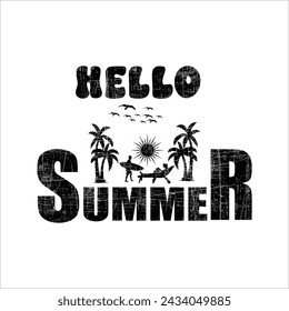 Hello Summer Vector T-shirt Design black