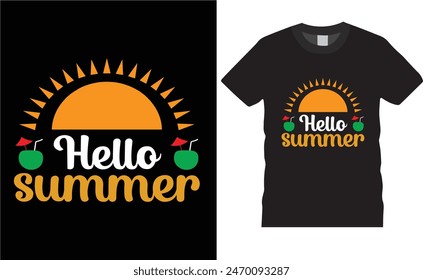 Hello Summer vector t-shirt design,summer t shirt desing vector illustration for a beach party with palm trees and vacation concept  color lovers t shirt ready for benner,poster,pod any print,item
