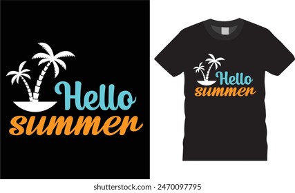 Hello Summer ,vector t-shirt design,summer t shirt desing vector illustration for a beach party with palm trees and vacation concept retro ,summer  t shirt ready for banner,poster,pod any print,item