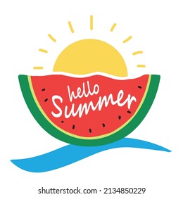 hello summer vector, watermelon vector, summer vector and easy editable