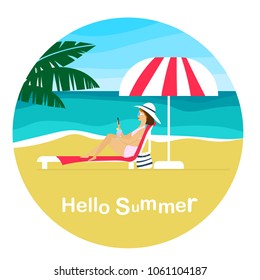 Hello Summer! Vector women on the beach