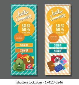 hello summer vertical banner vintage travel design template