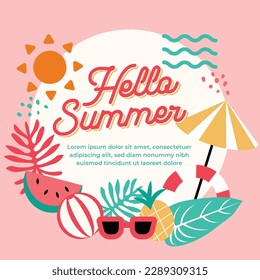 Hello Summer Vibes Vector Illustration 