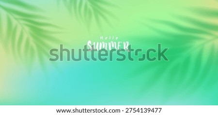 Hello Summer Vibrant Tropical Gradient Poster with Palm Leaf Silhouettes and Seasonal Activity Typography