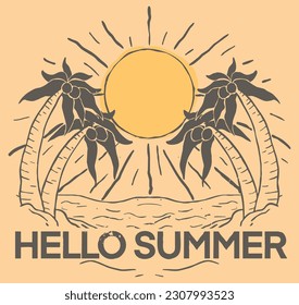 Hello summer vintage logo nature