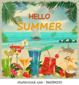 Hello summer vintage poster.