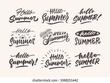 hello summer vintage roughen hand lettering typography and illustration bundle	