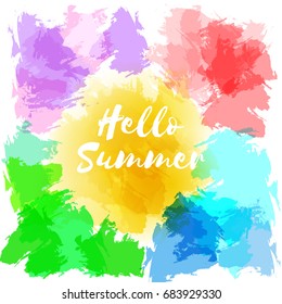 Hello summer. Watercolor background.  Vector illustration.
