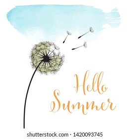 Hello summer. Watercolor banner with flowers