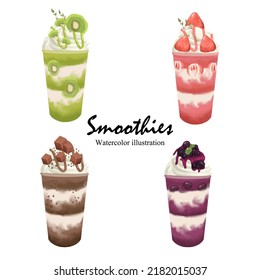 Hallo Sommer, Aquarellfarben Smoothies. Vektorgrafik