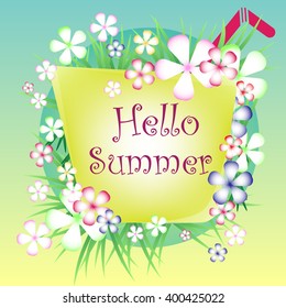 Hello Summer Watercolor Vector Flowers Set