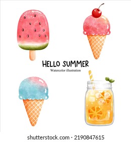 Hello summer, summer watercolor. vector illustration