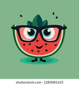 Hello Summer. Watermelon with glasses in cartoon style. 