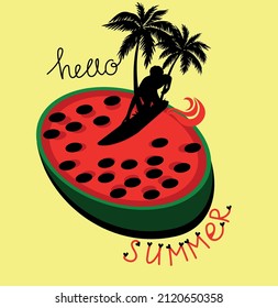 hello summer watermelon palm trees sea