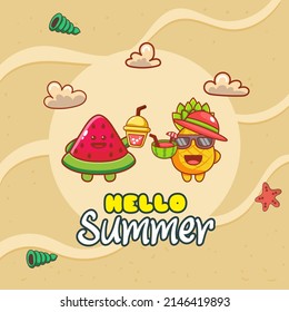 hello summer with watermelon and pineapple