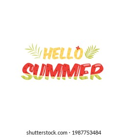 Hello Summer watermelon and pineapple lettering logo background. vector illustration.