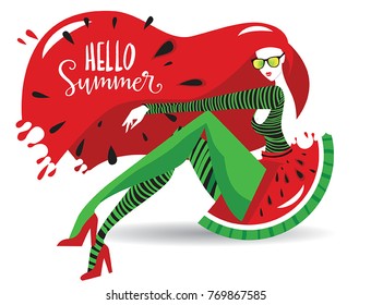 Hello summer watermelon poster for your design