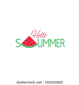 Hello summer. Watermelon slice and hello summer text over white background Vector illustration