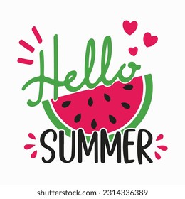 Hello summer watermelon Svg Eps, Hello Summer Svg, Watermelon Clip Art, Vacation Svg, Summer cut files, Silhouette, Cricut, Cut Files svg