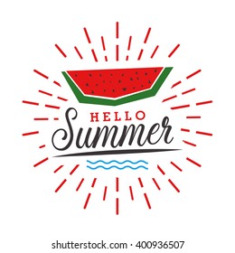 Hello Summer with watermelon type font,vector illustration