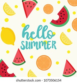 Hello summer with watermelon,lemon,orange 