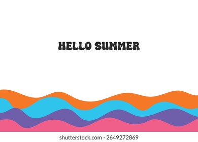 Hello summer. Wavy background. Abstract sea poster. Vector illustration