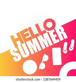 Hello summer web banner background. Sea or pool with sand. Hello Summer Holiday party beach template backdrop.