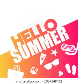 Hello summer web banner background. Sea or pool with sand. Hello Summer Holiday party beach template backdrop.
