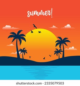 Hello summer. welcome summer with fresh beach. summer time vector illustration