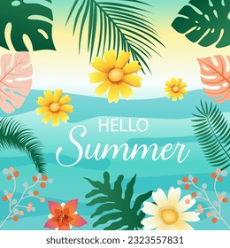 Hello summer. welcome summer. summer time vector illustration