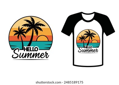 Hello, summer white background, t-shirts, hoodies, banner, and poster design. Vector illustration